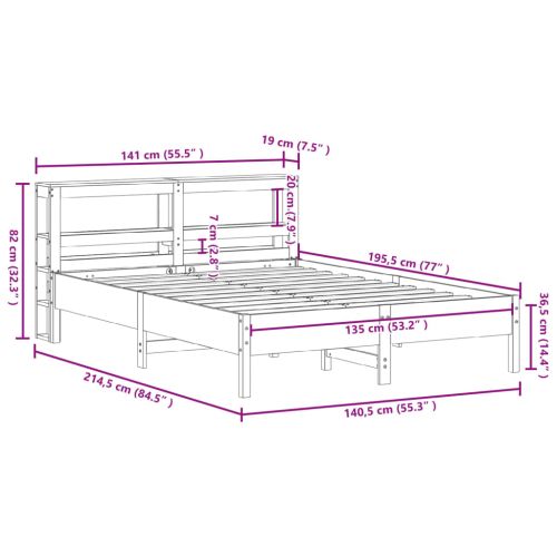 Рамка за легло без матрак, бял, 135x190 см, бор масив