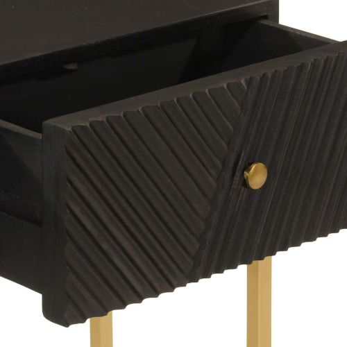 Конзолна маса, 90x30x76 cм, мангово дърво масив и желязо