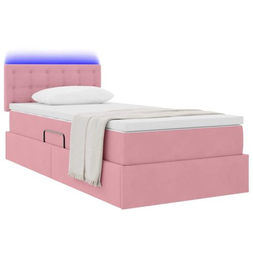 Легло с място за съхранение и LED Розово 90 x 190 cm Кадифе