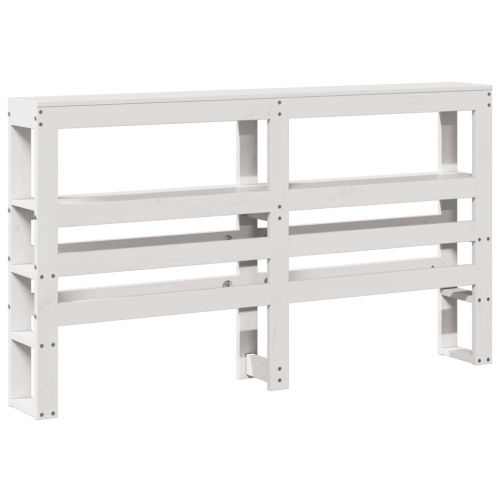 Горна табла с рафтове, бяла, 135 см, масивно дърво бор