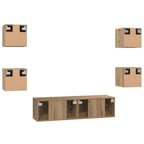 Комплект ТВ шкаф Монтиране на стена 6 pcs Дъб Инженерно дърво