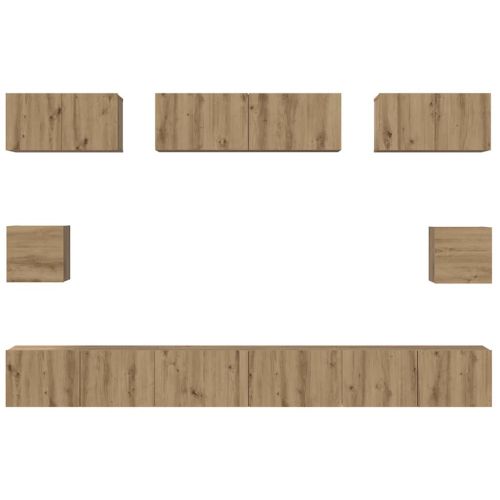 Комплект ТВ шкаф Монтиране на стена 8 pcs Дъб Инженерно дърво