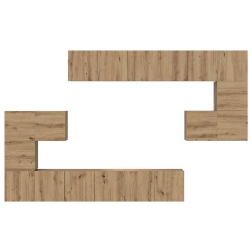 Комплект ТВ шкаф Монтиране на стена 10 pcs Дъб Инженерно дърво