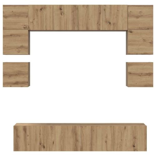 Комплект ТВ шкаф Монтиране на стена 8 pcs Дъб Инженерно дърво