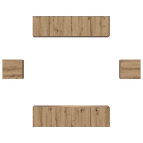 Комплект ТВ шкаф Монтиране на стена 6 pcs Дъб Инженерно дърво