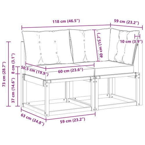 Външен среден и ъглов диван с възглавница 2 Брой Естествен
