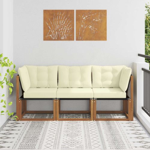 Външен среден и ъглов диван с възглавница 3 Брой Естествен