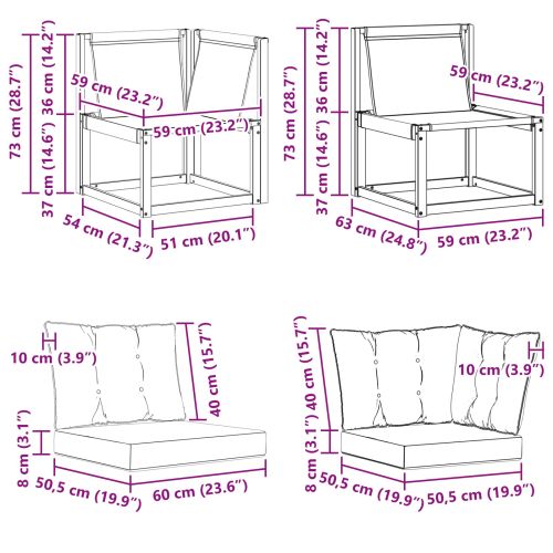 Външен среден и ъглов диван с възглавница 3 Брой Естествен