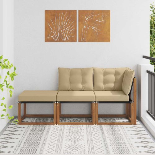 Външен модулен диван с възглавница 3 Брой Естествен