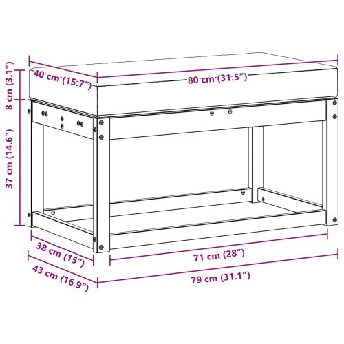 Външна табуретка с възглавница Естествен 79 x 43 x 37 см