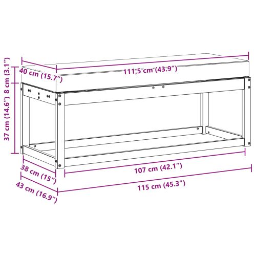 Външен стол с пейка с възглавница Естествен 115 x 43 x 37 см