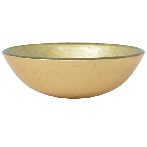 Мивка за баня с кран и сифон, златисто закалено стъкло