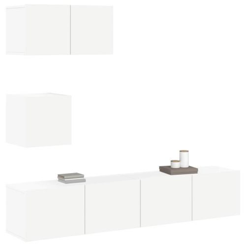 Комплект ТВ шкафове от 4 части, инженерно дърво, бял гланц