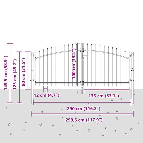 Двойна порта с заключване Woerden Сив 299,5 x 149,5 см Стомана