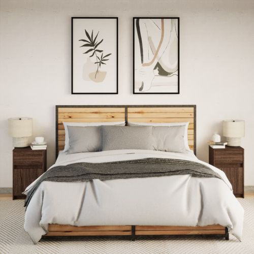 Нощни шкафчета с LED, 2 бр, Кафяв дъб, инженерно дърво