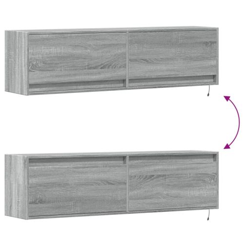 Стенен ТВ шкаф с LED осветление, сив сонома, 140x31x38 см