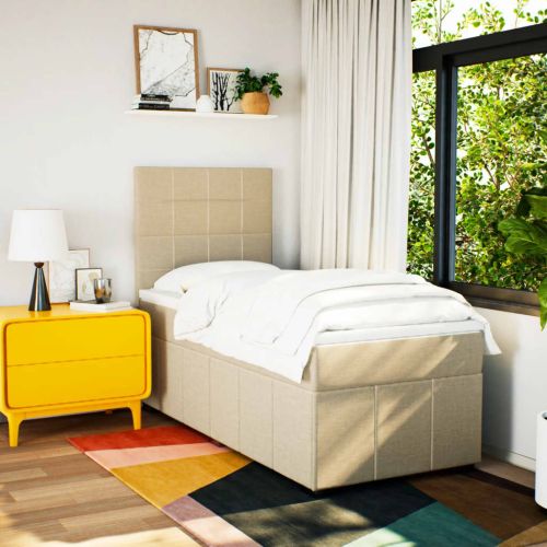 Боксспринг легло с матрак, кремаво, 100x200 см, плат