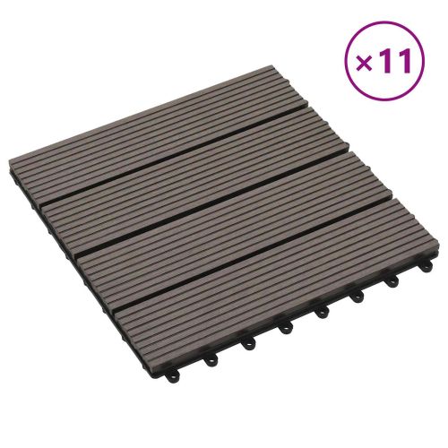 Плочка за decking 11 pcs Тъмен кафяв 30 x 30 cm WPC