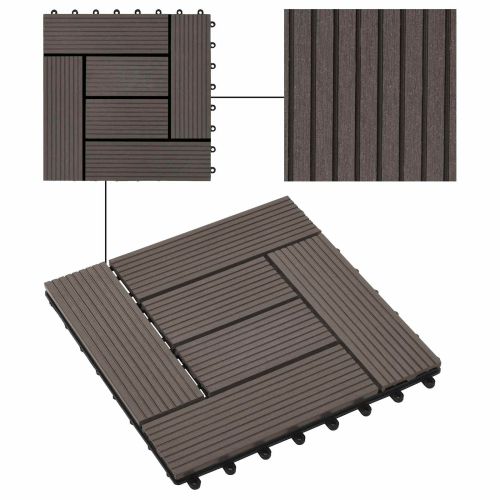 Плочка за decking 11 pcs Тъмен кафяв 30 x 30 cm WPC