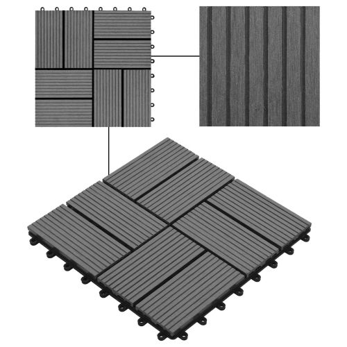 Плочка за decking 11 pcs Сив 30 x 30 cm WPC
