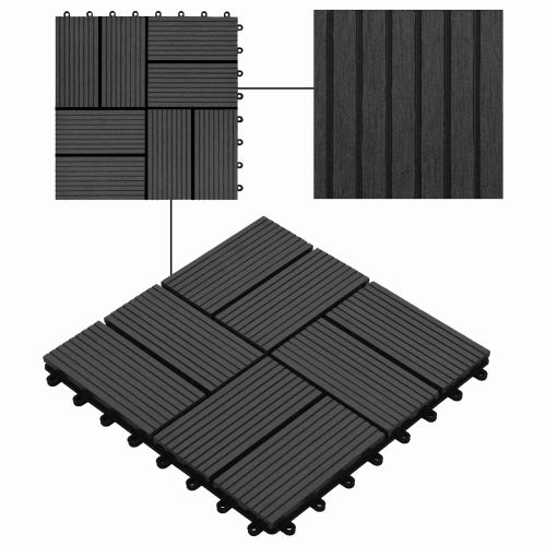 Плочка за decking 11 pcs Черен 30 x 30 cm WPC