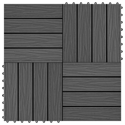 Плочка за decking 3D дизайн 11 pcs Черен 30 x 30 cm WPC