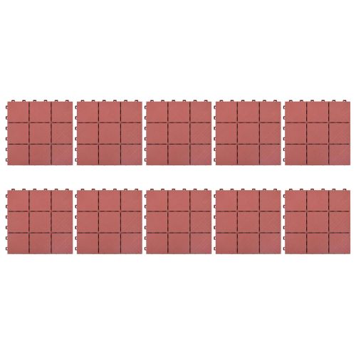 Плочка за decking 10 pcs Червено 30,5 х 30,5 х 2,2 см