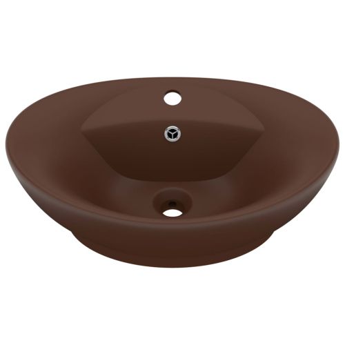 Мивка с преливник лукс овал тъмнокафяв мат 58,5x39 см керамика
