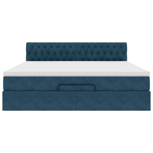 Османска легло с матрак и LED, тъмносиньо, 180x200 см, кадифе