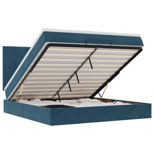 Османска легло с матраци, тъмносиньо, 180x200 см, кадифе