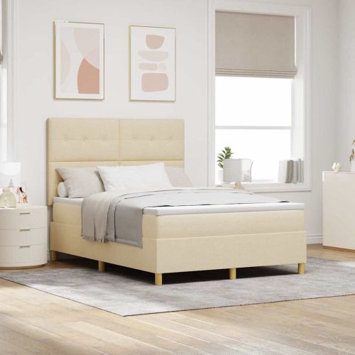 LED кутия за пружини с легло с матрак Крем 160 x 200 cm текстил