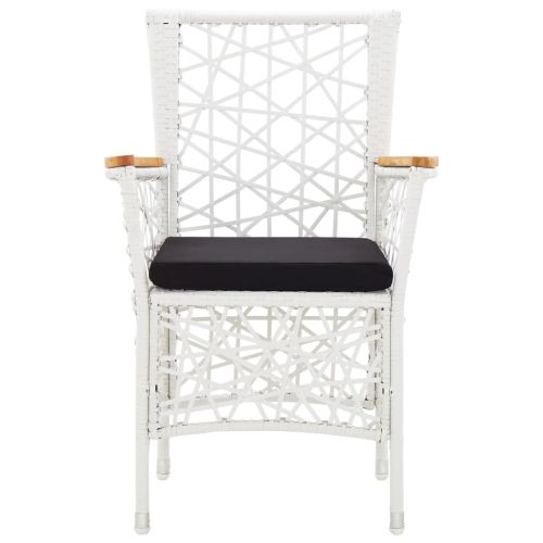 Градински трапезен комплект, 5 части, полиратан, бял