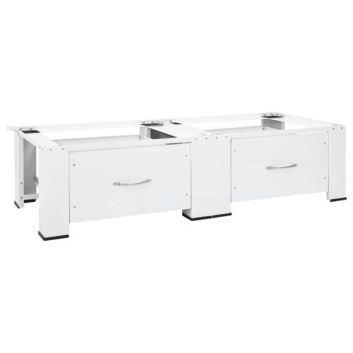 Двойна стойка за пералня и сушилня с чекмеджета, бяла