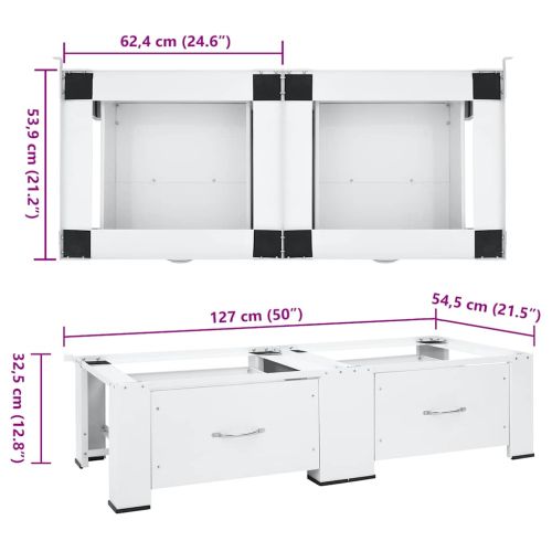 Двойна стойка за пералня и сушилня с чекмеджета, бяла