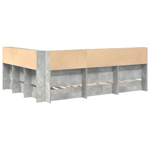 Легло с библиотека Бетонно сиво 140 x 200 cm Инженерно дърво