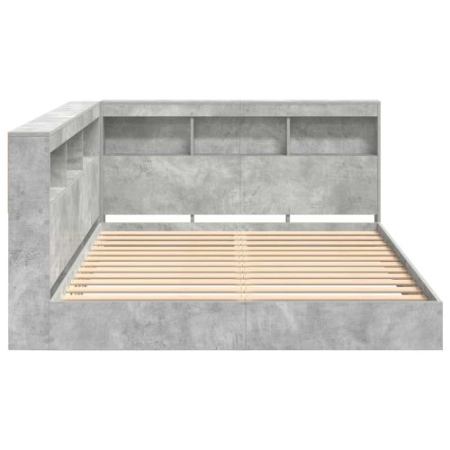 Легло с библиотека Бетонно сиво 140 x 200 cm Инженерно дърво