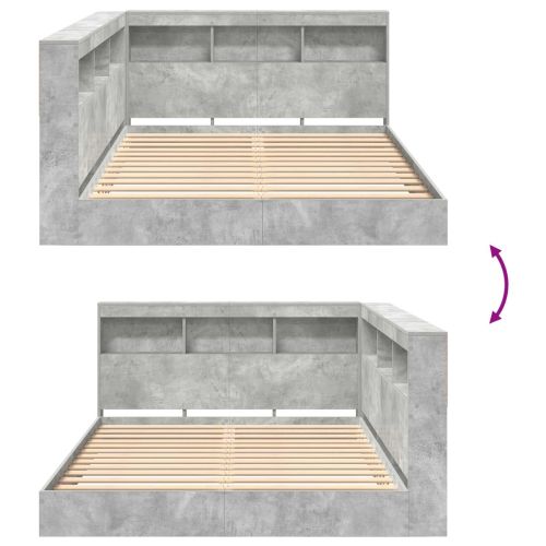 Легло с библиотека Бетонно сиво 140 x 200 cm Инженерно дърво