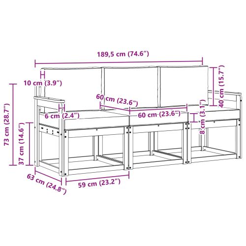 Комплект дивани за открито 3 pcs Натурален и Крема