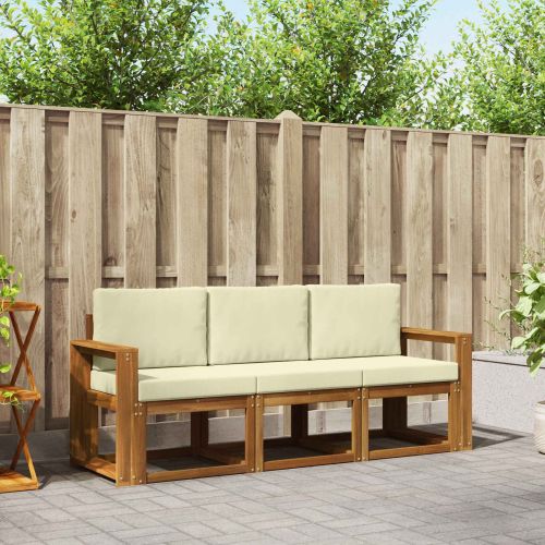 Комплект дивани за открито 3 pcs Натурален и Крема