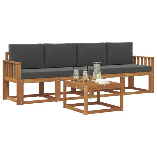 Комплект дивани за открито 5 pcs Натурален и Антрацит