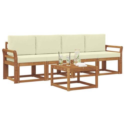 Комплект дивани за открито 5 pcs Натурален и Крема