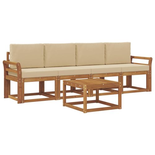 Комплект дивани за открито 5 pcs Натурален и Бежов