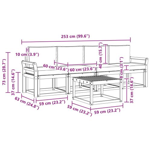 Комплект дивани за открито 5 pcs Натурален и Бежов