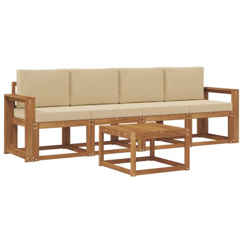 Комплект дивани за открито 5 pcs Натурален и Бежов