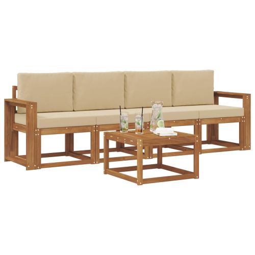 Комплект дивани за открито 5 pcs Натурален и Бежов
