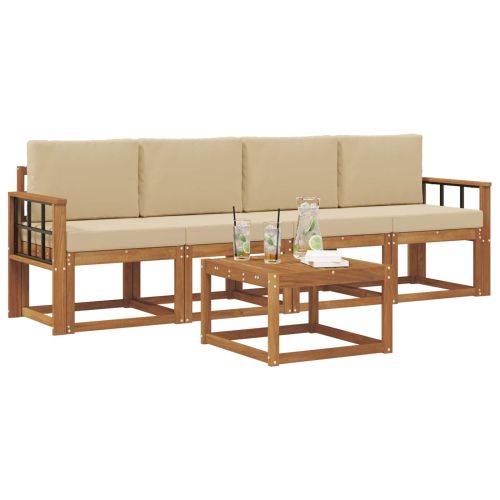 Комплект дивани за открито 5 pcs Натурален и Бежов
