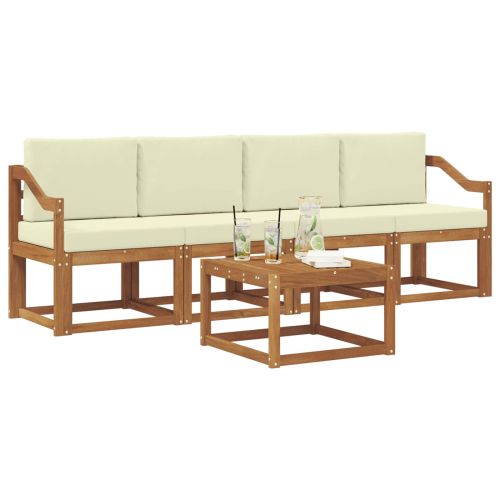 Комплект дивани за открито 5 pcs Натурален и Крема