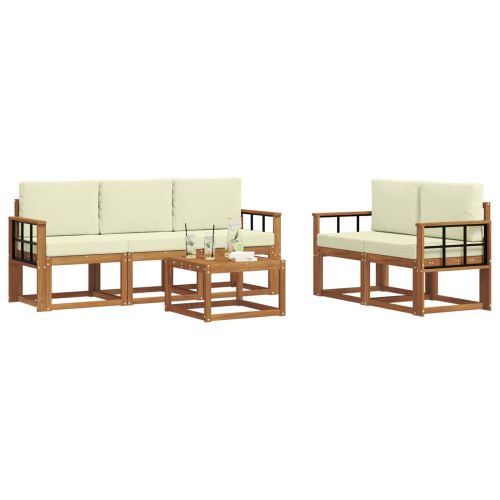 Комплект дивани за открито 6 pcs Натурален и Крема