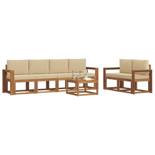 Комплект дивани за открито 7 pcs Натурален и Бежов