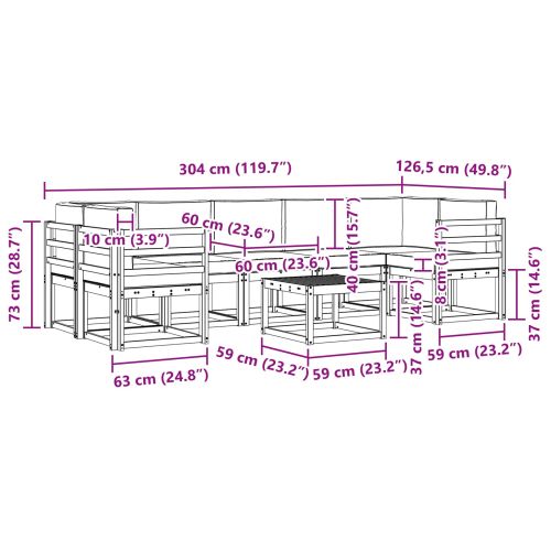 Комплект дивани за открито 8 pcs Натурален и Крема